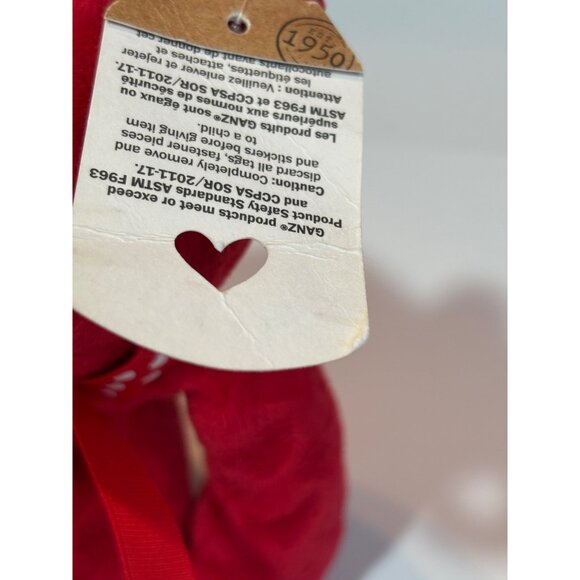 Ganz Red Teddy Bear Plush With Heart Pattern & Bowtie 11" Soft Polyester Plush V - Picture 7 of 9